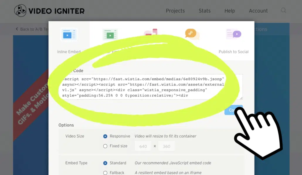 Embed code to improve online video conversion rate