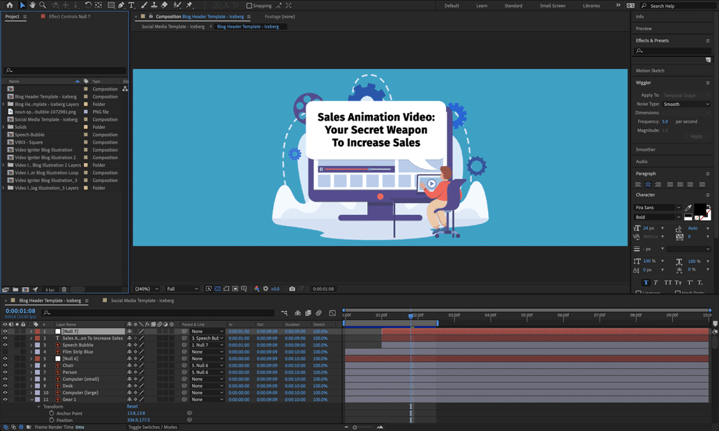 Screenshot of Adobe After Effects being used to create an animated GIF.