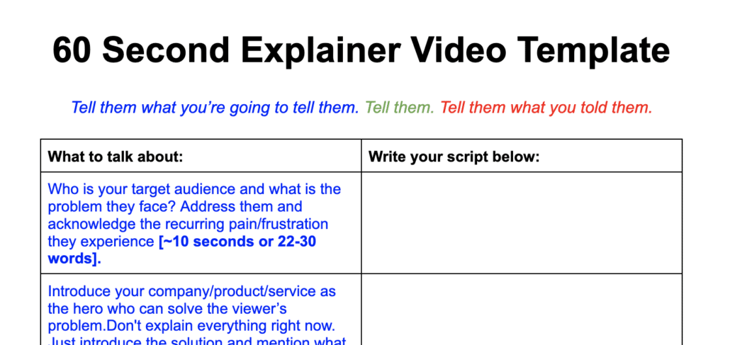 Download our free template to help you write a script for your animated video.