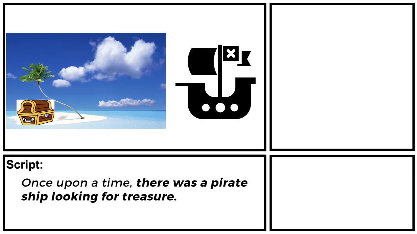 Example of what an animated video storyboard looks like when created using clip art and stock images to mock up the scene.