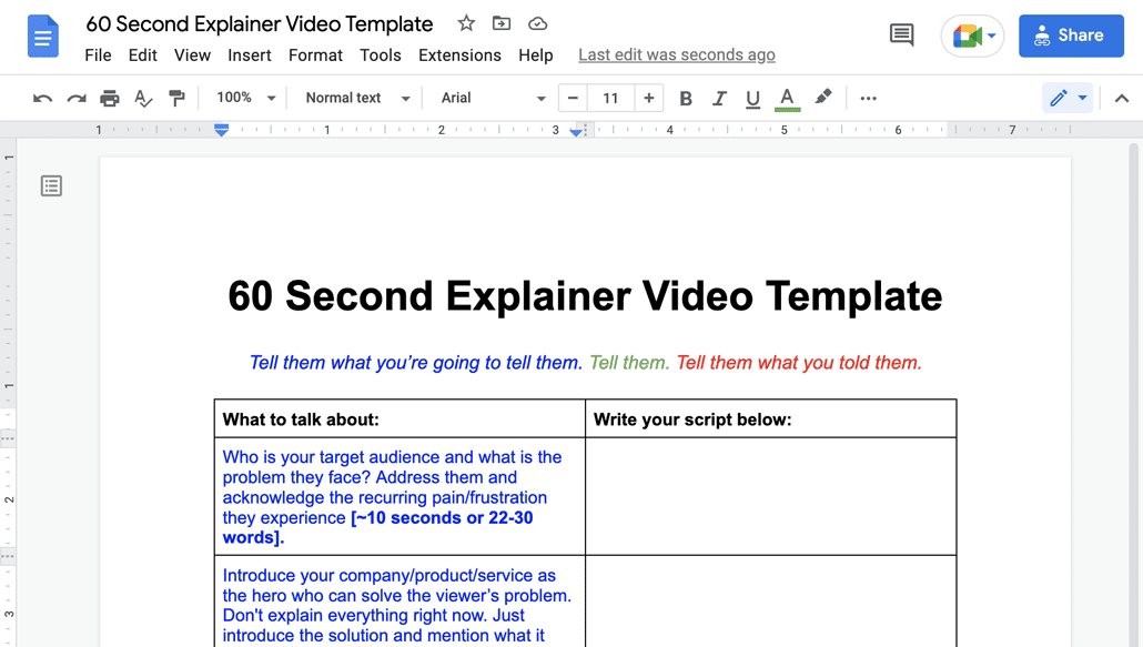 Write the script for your animation